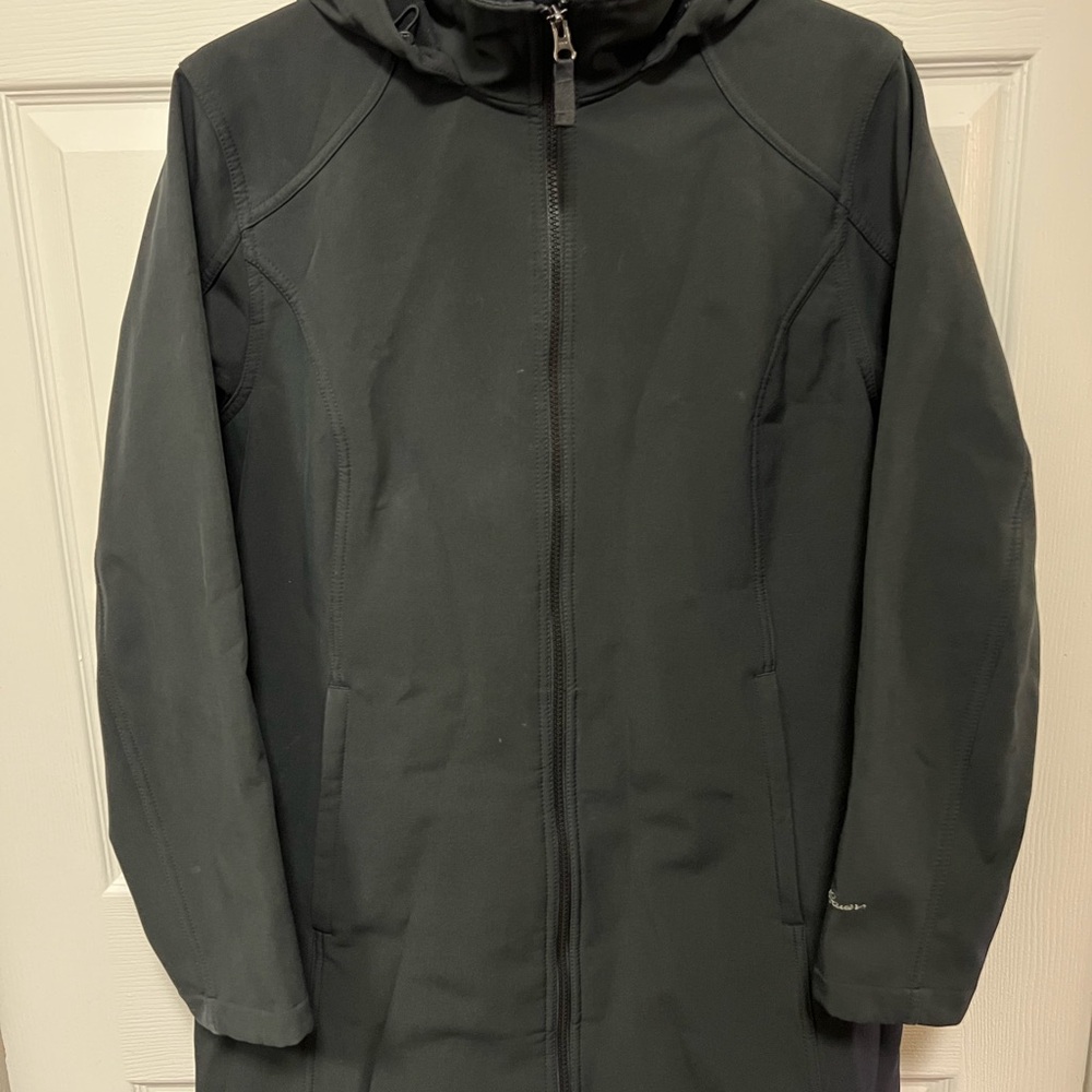 Eddie Bauer Women's Black Windfoil Elite 2.0 Hooded Trench Coat | Size XL